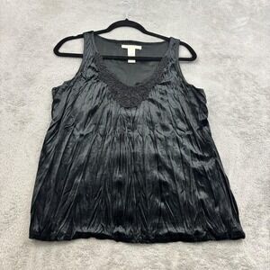 VTG Hillard & Hanson Velvet Crinkled Embroidered Top Womens M Black Whimsigoth